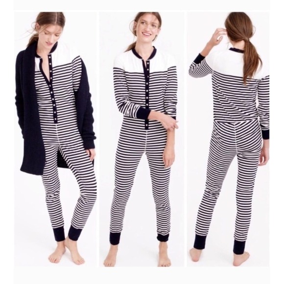 J. Crew Other - J Crew Striped Pajama Onesie Sleepwear Long Sleeve Button Up Footless Size S